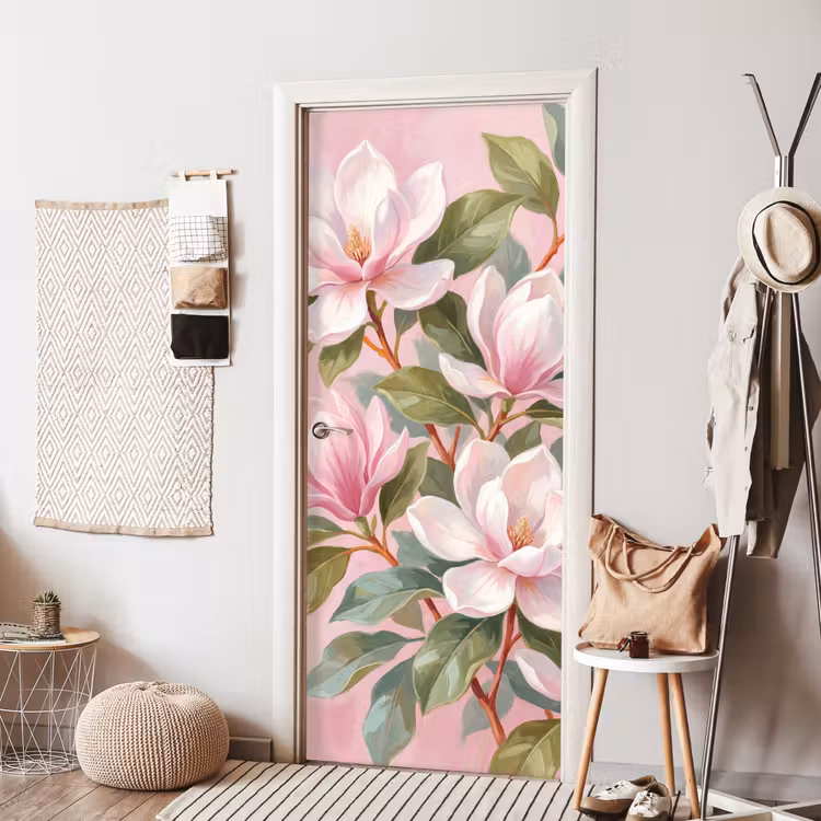 Magnolia's - Patroon - Roze deurposter klein -sfeer6