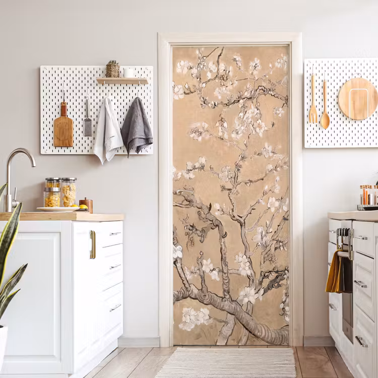 Amandelbloesem - Kunst - Van Gogh - Beige deurposter klein -sfeer5