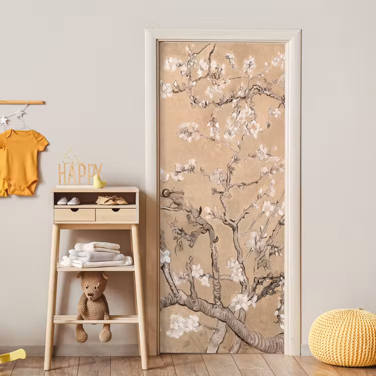 Amandelbloesem - Kunst - Van Gogh - Beige deurposter klein -sfeer4