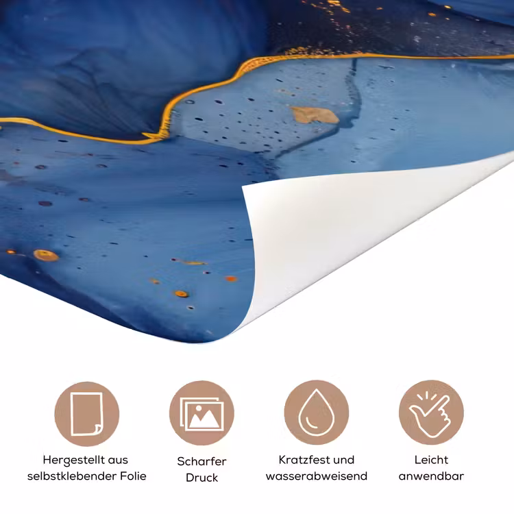Marmer - Blauw - Goud - Abstract deurposter klein -tcloseup_DE