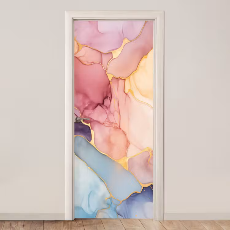 Marmer - Kleurrijk deurposter klein -3d_beige