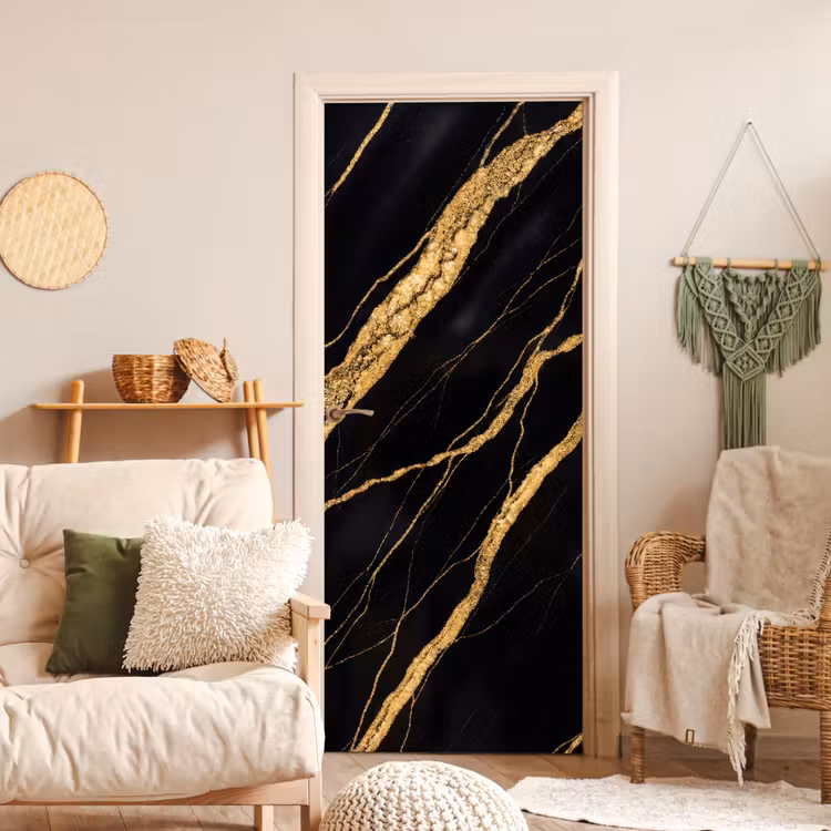 Marmer - Goud - Textuur - Abstract - Zwart deurposter klein -sfeer2