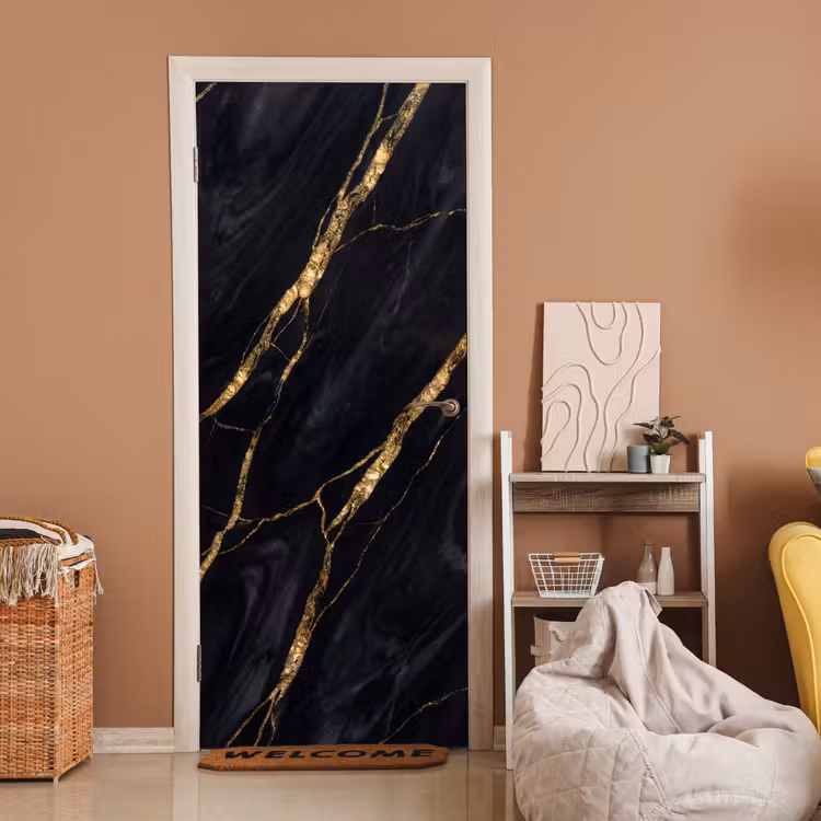 Marmer - Gouden aders - Abstract - Zwart deurposter klein -sfeer1