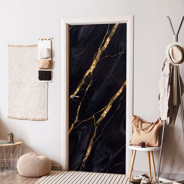 Marmer - Gouden aders - Abstract - Zwart deurposter klein -sfeer6