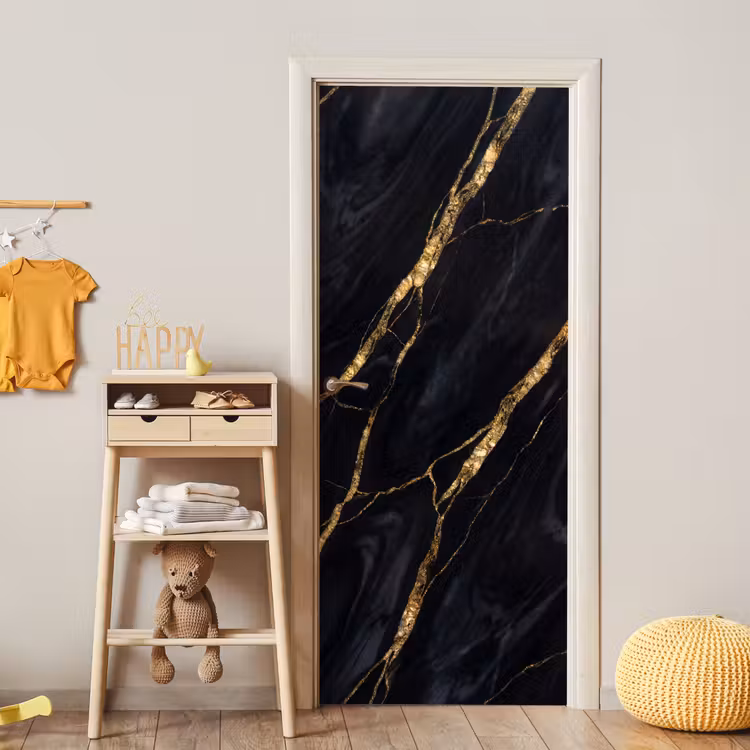 Marmer - Gouden aders - Abstract - Zwart deurposter klein -sfeer4
