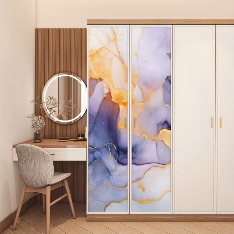 Marmer - Paars - Lila - Goud - Abstract deurposter klein -sfeer3
