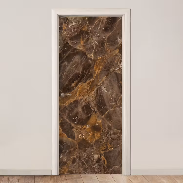 Marmer - Patroon - Natuur - Bruin - Goud deurposter klein -3d_beige