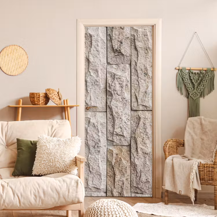 Muur - Steen - Ruw - Beige - Textuur deurposter klein -sfeer2