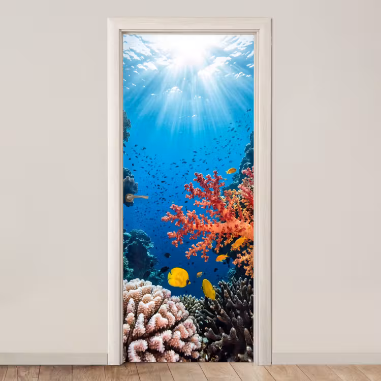 Zee - Koraalrif - Natuur - Levendig - Blauw deurposter klein -3d_beige