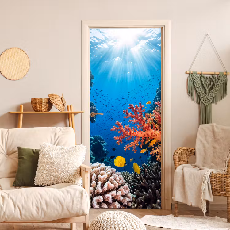 Zee - Koraalrif - Natuur - Levendig - Blauw deurposter klein -sfeer2