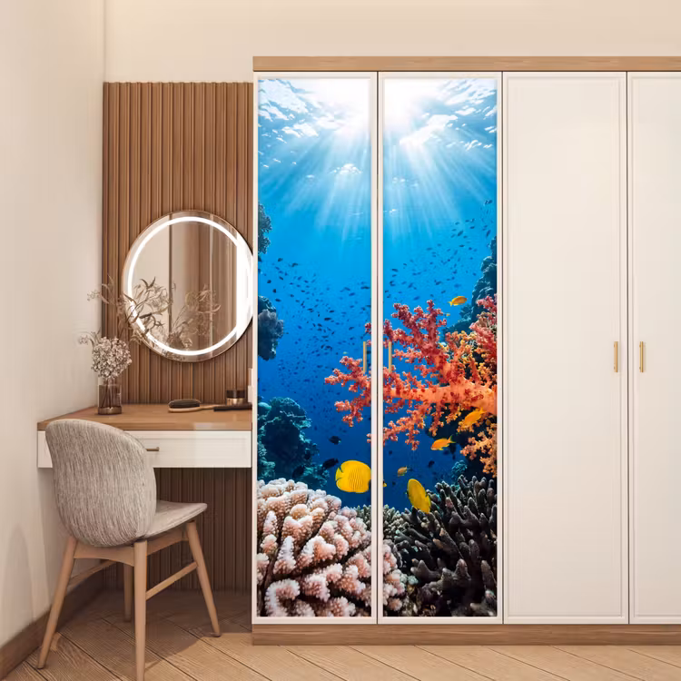 Zee - Koraalrif - Natuur - Levendig - Blauw deurposter klein -sfeer3