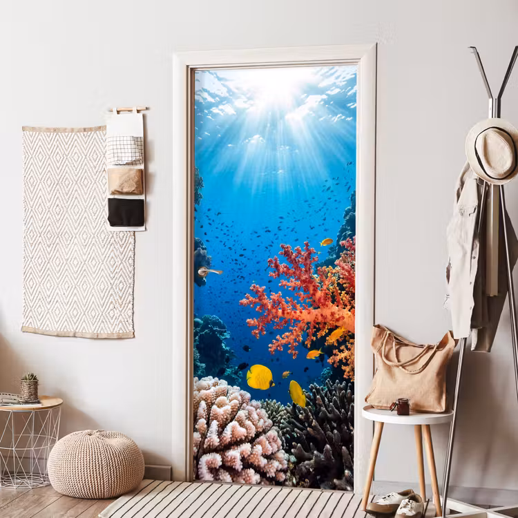 Zee - Koraalrif - Natuur - Levendig - Blauw deurposter klein -sfeer6