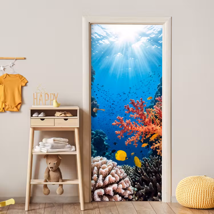 Zee - Koraalrif - Natuur - Levendig - Blauw deurposter klein -sfeer4