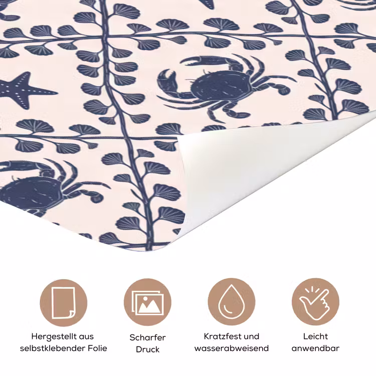Zee - Krab - Zeester - Patroon - Blauw deurposter klein -tcloseup_DE
