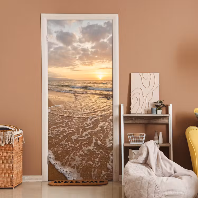 Zee - Kustlijn - Wolken - Landschap - Oranje deurposter klein -sfeer1