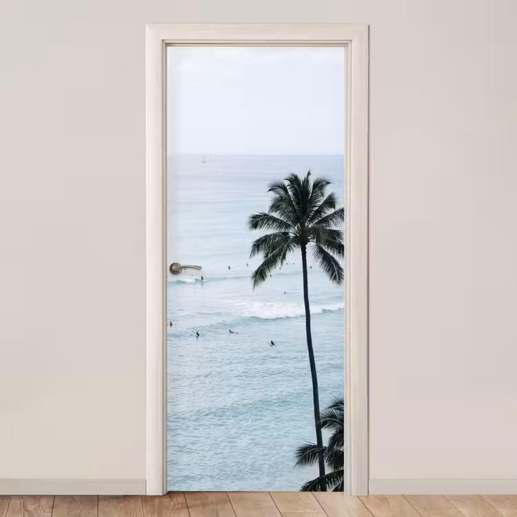 Oceaan - Palmbomen - Surfers deurposter klein -3d_beige