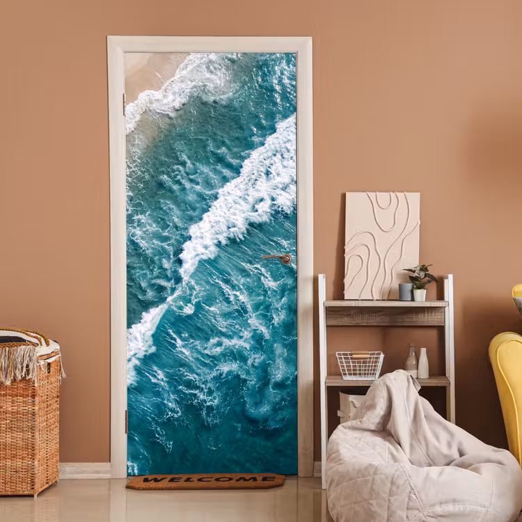 Zee - Strand - Golven - Natuur - Blauw deurposter klein -sfeer1
