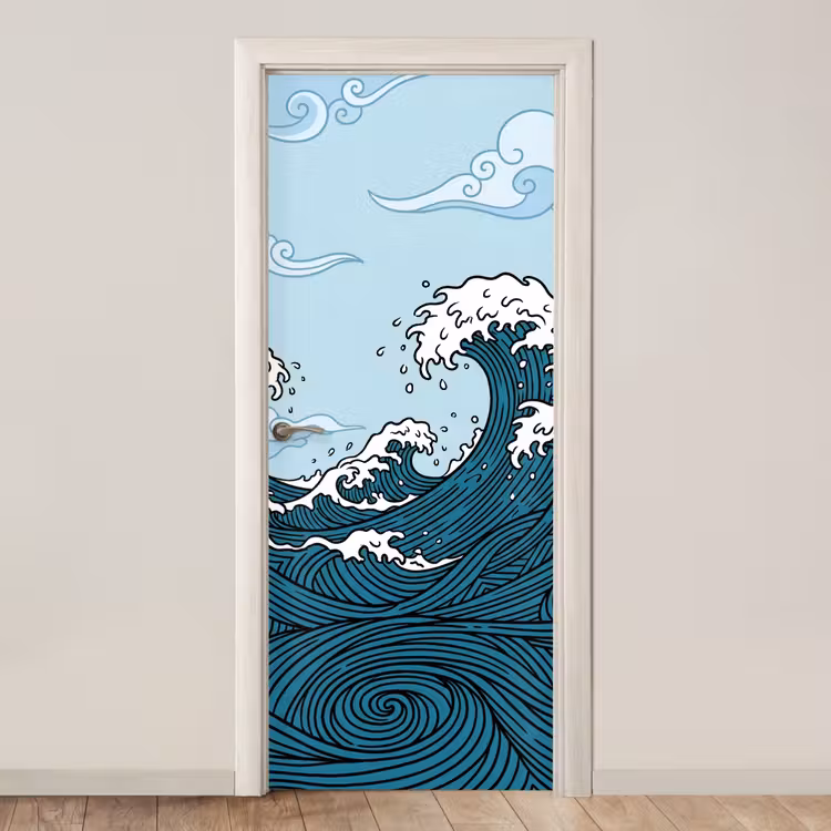 Zee - Golven - Japans - Natuur - Blauw deurposter klein -3d_beige
