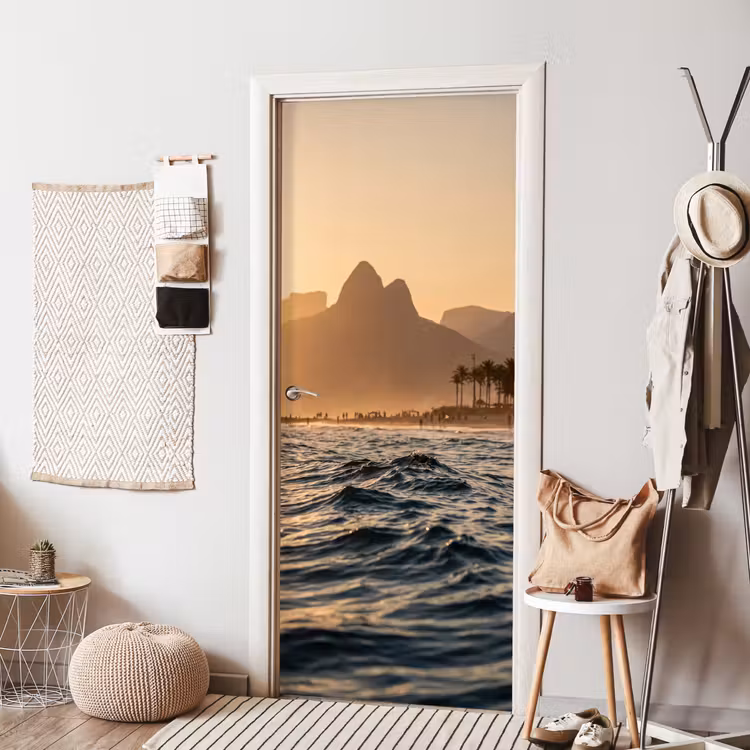 Zee - Golven - Zonsondergang - Kust - Goud deurposter klein -sfeer6