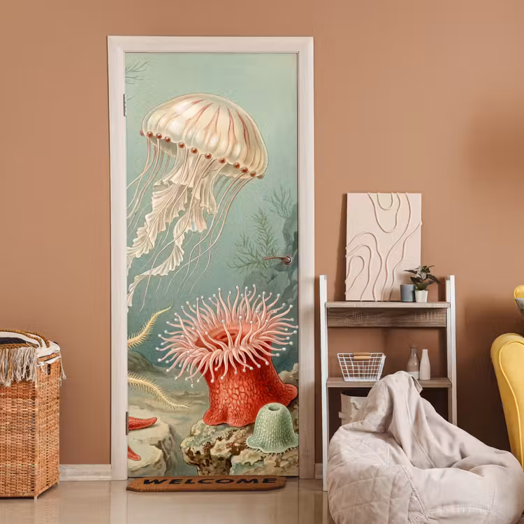 Zeeleven - Kwal - Onderwater - Illustratie - Beige deurposter klein -sfeer1