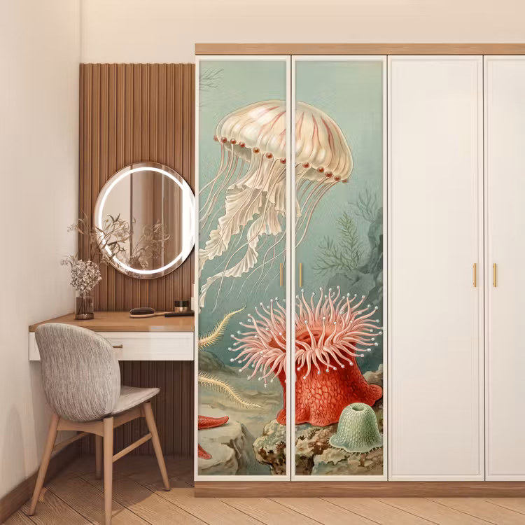 Zeeleven - Kwal - Onderwater - Illustratie - Beige deurposter klein -sfeer3