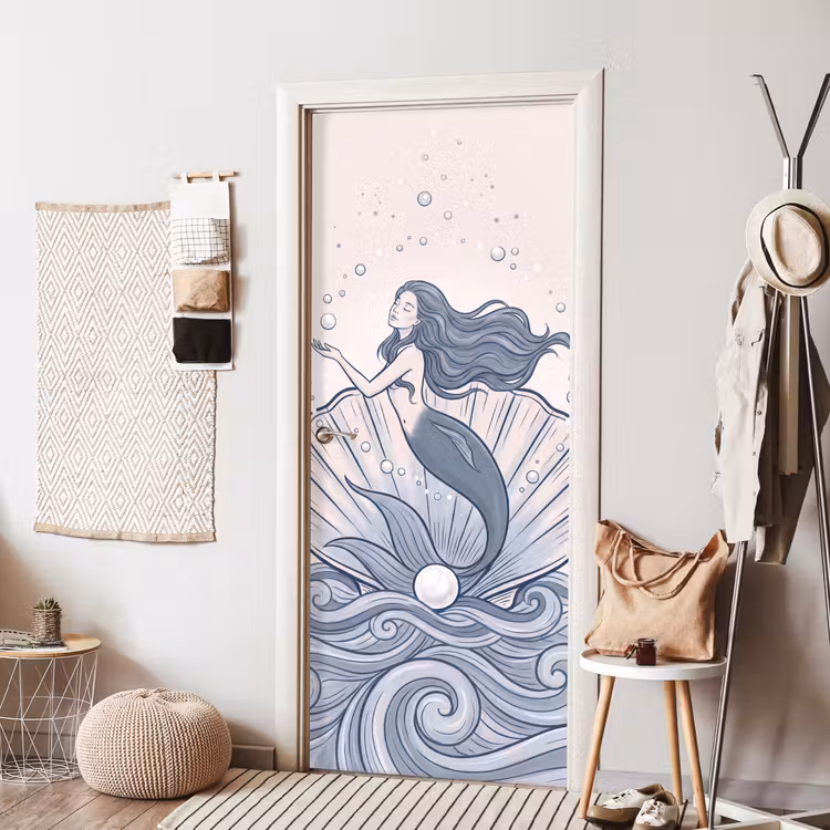 Zeemeermin - Schelp - Zee - Fantasie - Blauw deurposter klein -sfeer6