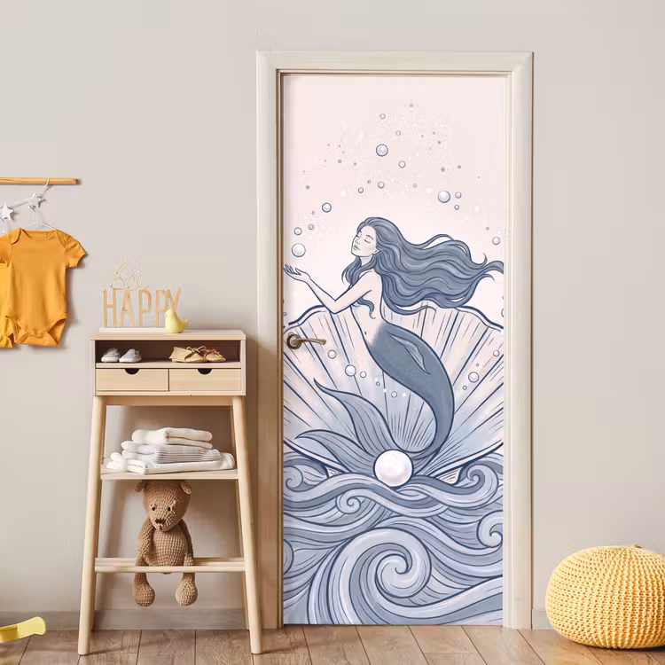 Zeemeermin - Schelp - Zee - Fantasie - Blauw deurposter klein -sfeer4
