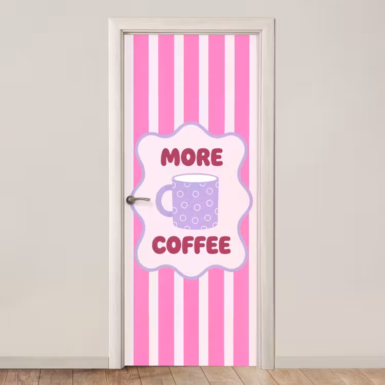 More coffee - Roze - Paars - Strepen - Mok deurposter klein -3d_beige