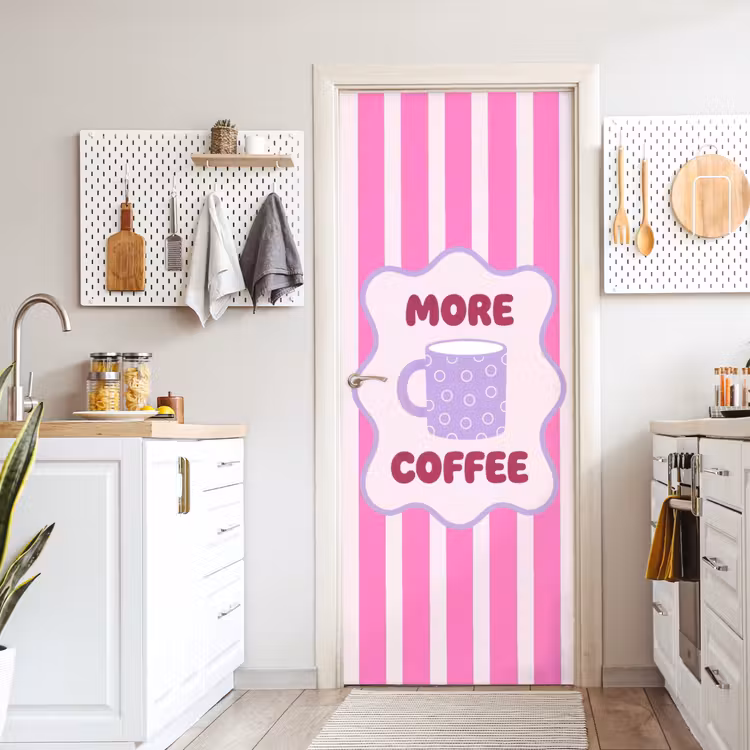 More coffee - Roze - Paars - Strepen - Mok deurposter klein -sfeer5