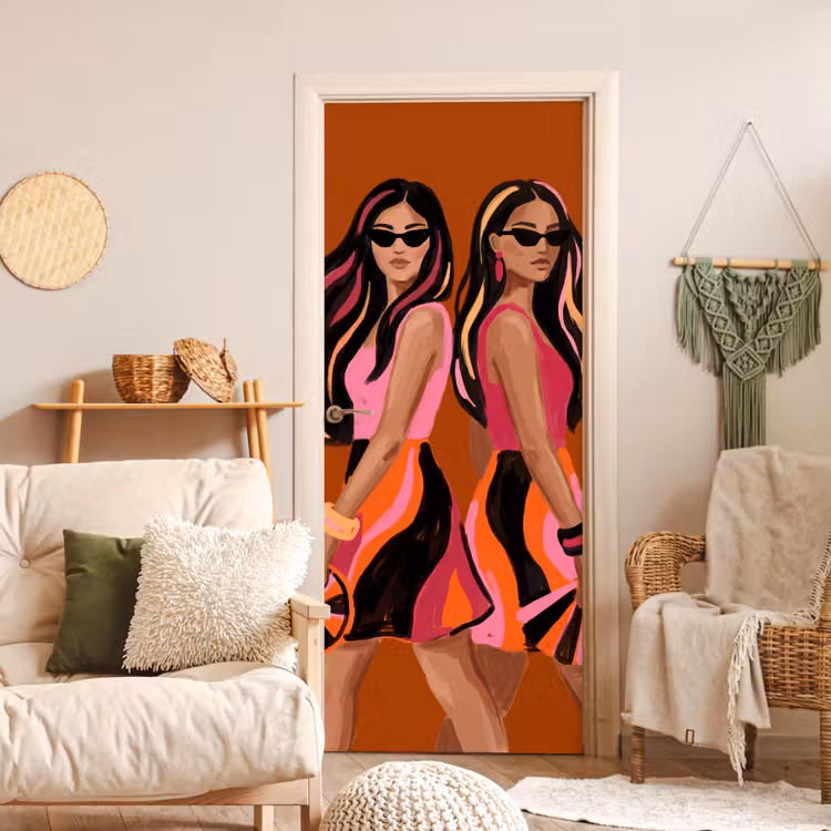 Mensen - Duo - Mode - Illustratie - Kleurrijk deurposter klein -sfeer2