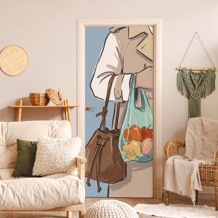 Mensen - Boodschappen - Stadsleven - Modern - Kleurrijk deurposter klein -sfeer2