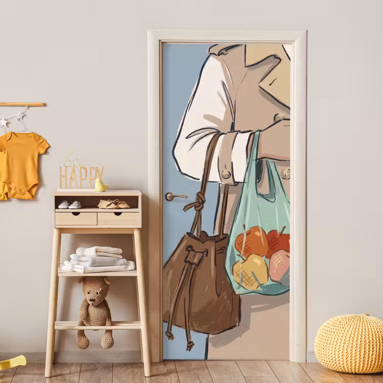 Mensen - Boodschappen - Stadsleven - Modern - Kleurrijk deurposter klein -sfeer4