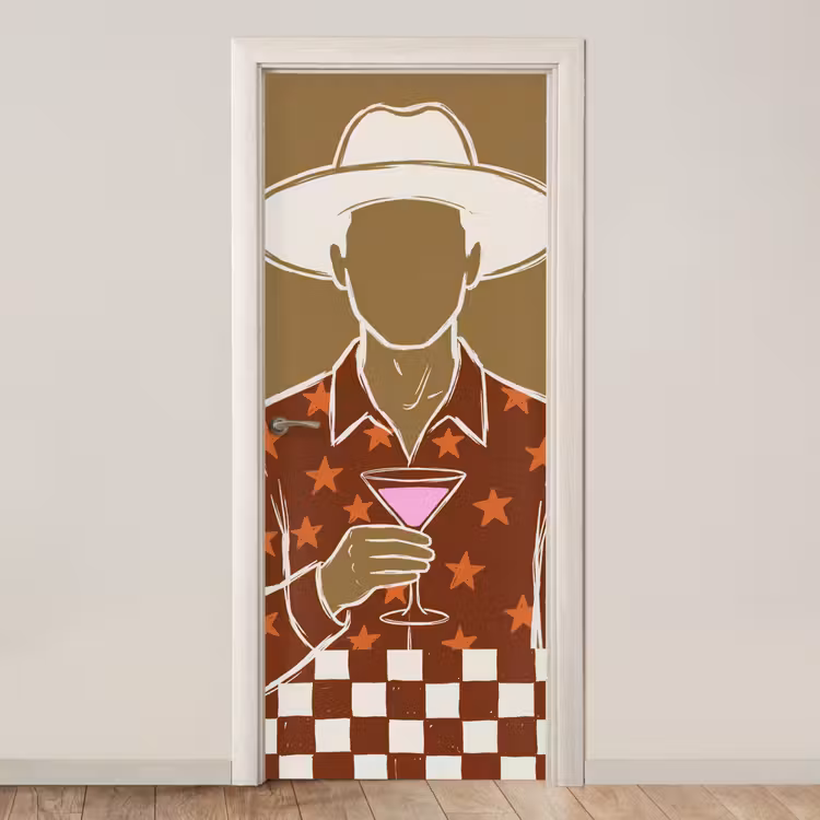 Mensen - Hoed - Cocktail - Abstract - Modern deurposter klein -3d_beige