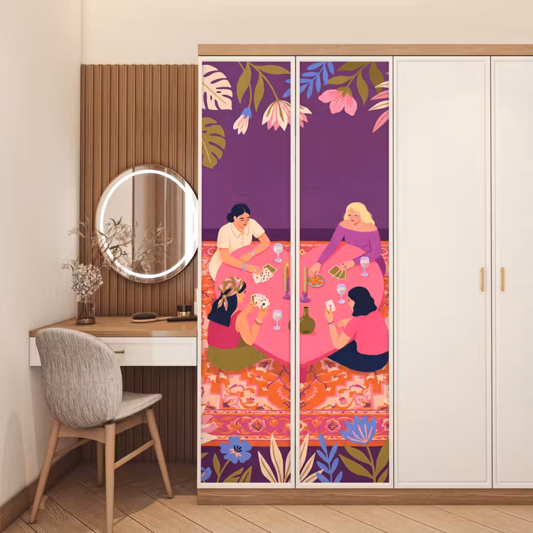 Mensen - Kaartspel - Interieur - Modern - Kleurrijk deurposter klein -sfeer3