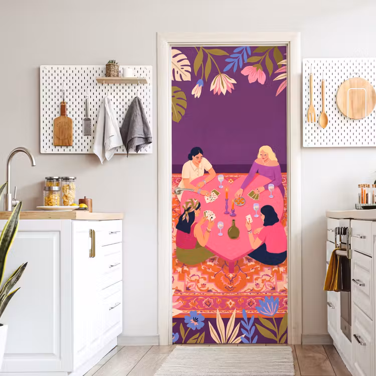 Mensen - Kaartspel - Interieur - Modern - Kleurrijk deurposter klein -sfeer5