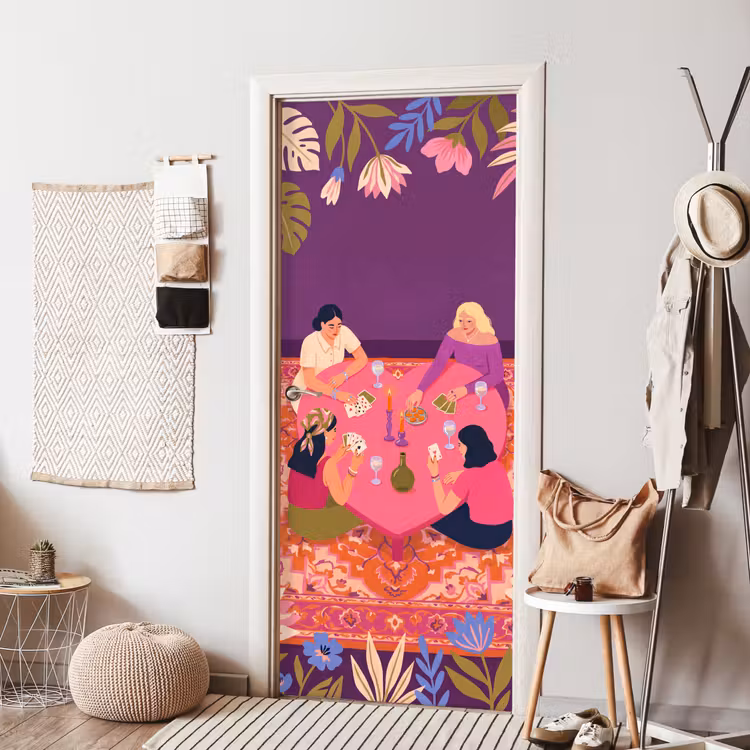 Mensen - Kaartspel - Interieur - Modern - Kleurrijk deurposter klein -sfeer6