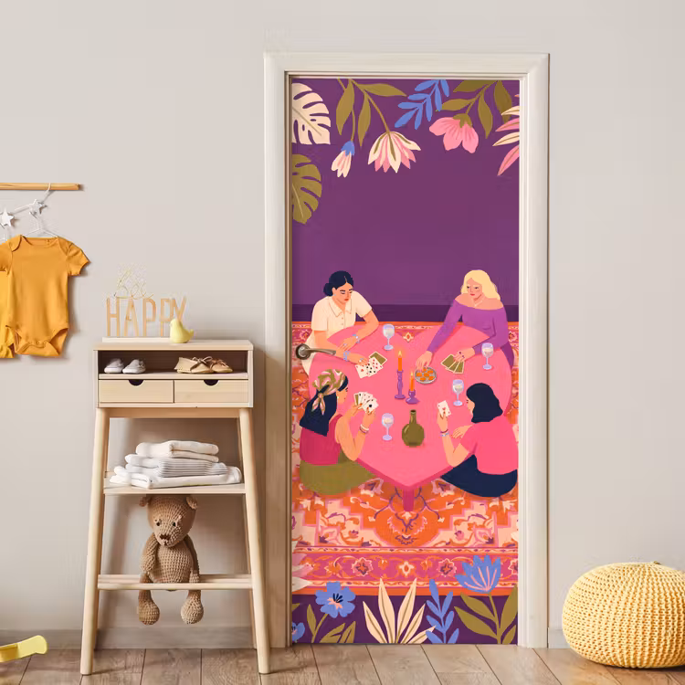 Mensen - Kaartspel - Interieur - Modern - Kleurrijk deurposter klein -sfeer4