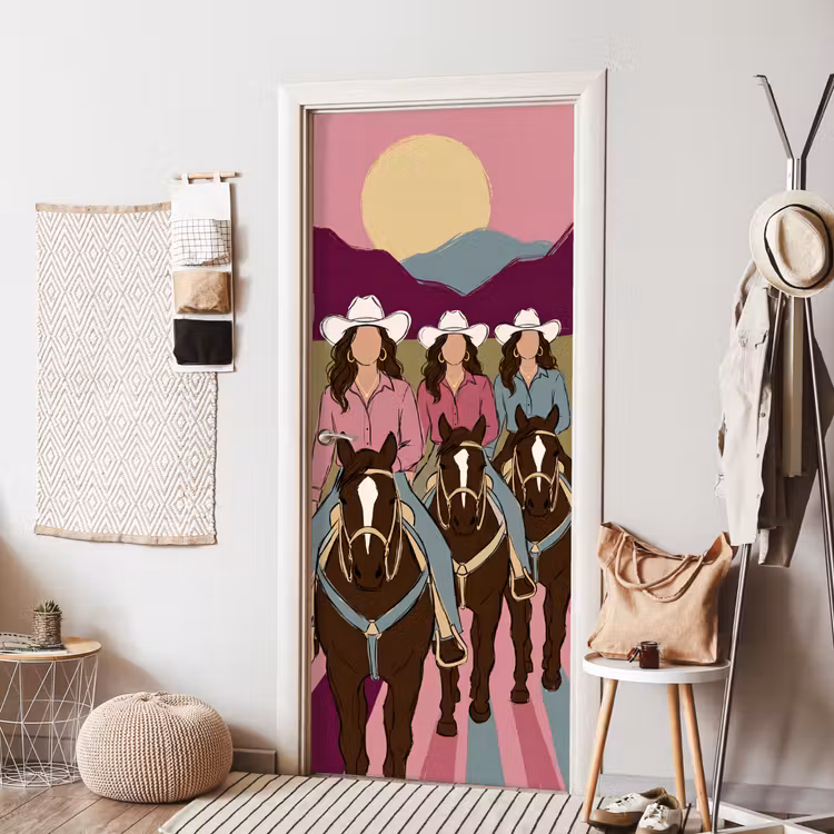 Mensen - Paard - Woestijn - Abstract - Roze deurposter klein -sfeer6