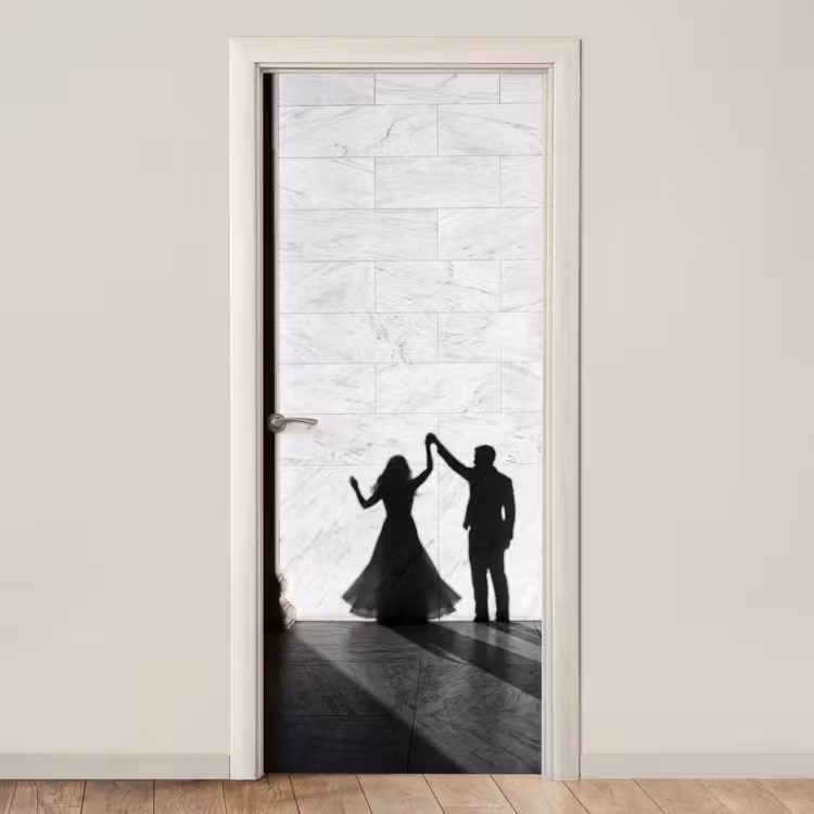 Mensen - Schaduw - Dans - Zwart-wit - Liefde deurposter klein -3d_beige