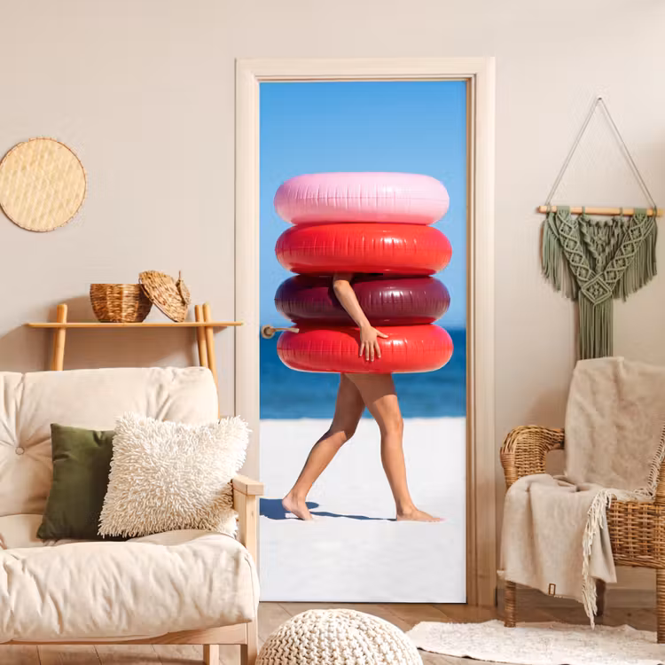 Mensen - Strand - Zomer - Recreatie - Kleurrijk deurposter klein -sfeer2