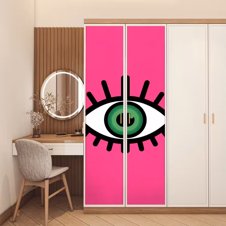 Minimalistisch - Oog - Roze deurposter klein -sfeer3