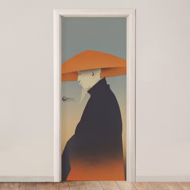 Minimalistisch - Silhouet - Oranje deurposter klein -3d_beige