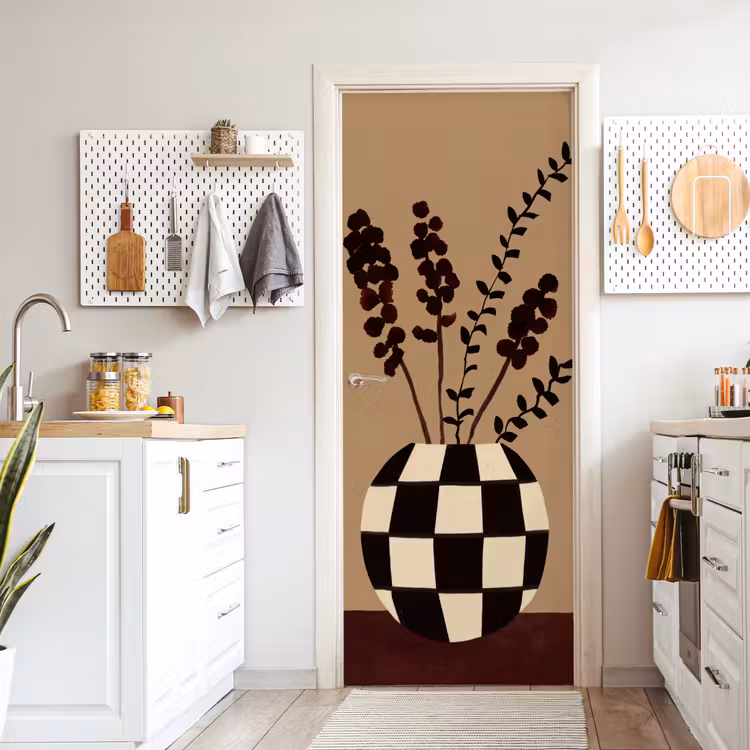Minimalistisch - Vaas - Bloemen - Bruin deurposter klein -sfeer5