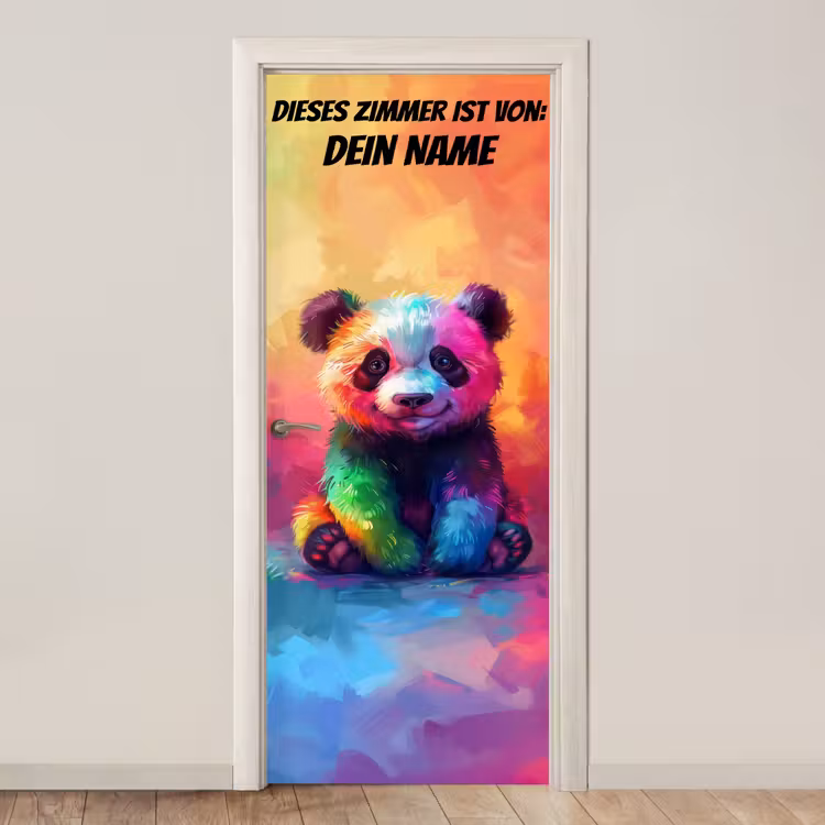 Bunter Panda mit Namensfeld. deurposter klein -3d_beige
