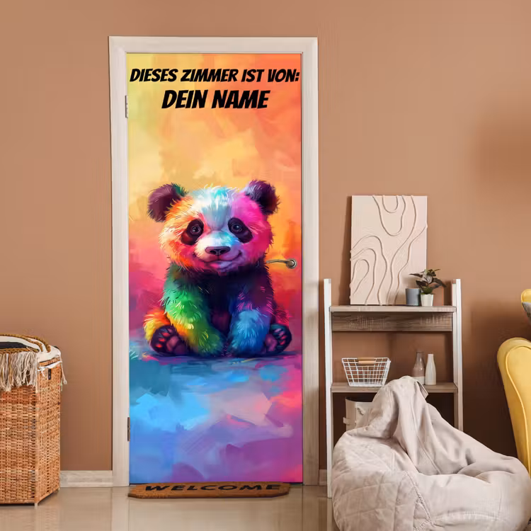 Bunter Panda mit Namensfeld. deurposter klein -sfeer1