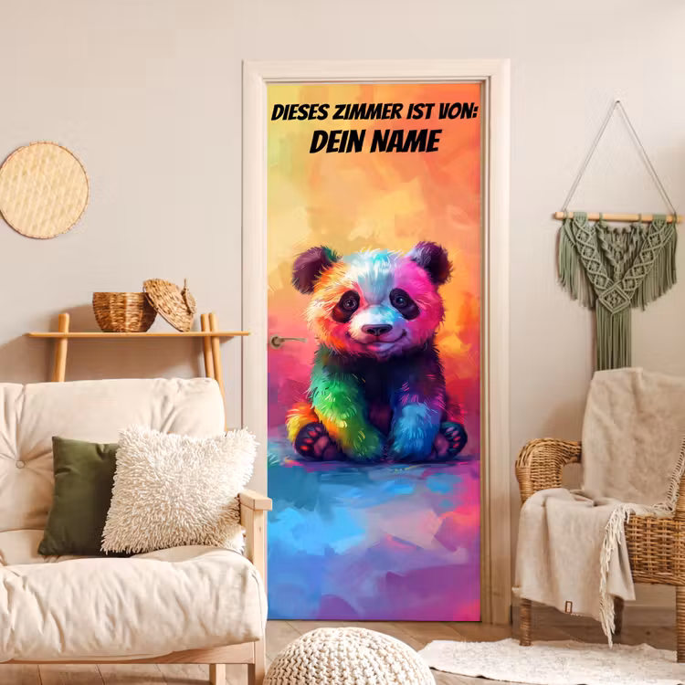 Bunter Panda mit Namensfeld. deurposter klein -sfeer2