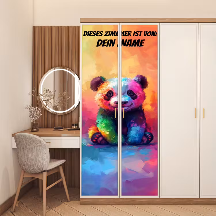 Bunter Panda mit Namensfeld. deurposter klein -sfeer3