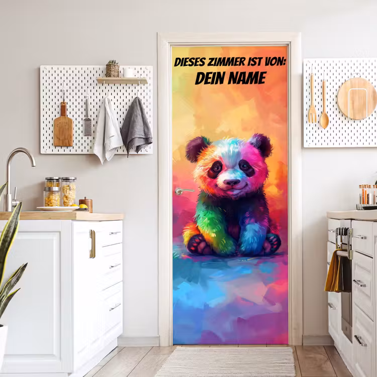 Bunter Panda mit Namensfeld. deurposter klein -sfeer5