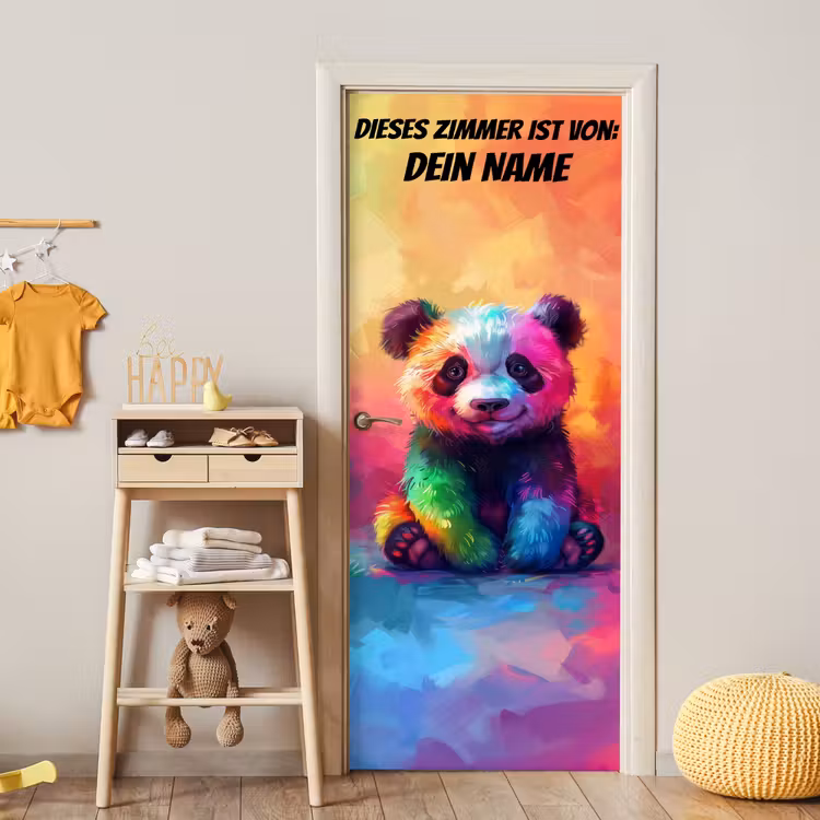 Bunter Panda mit Namensfeld. deurposter klein -sfeer4