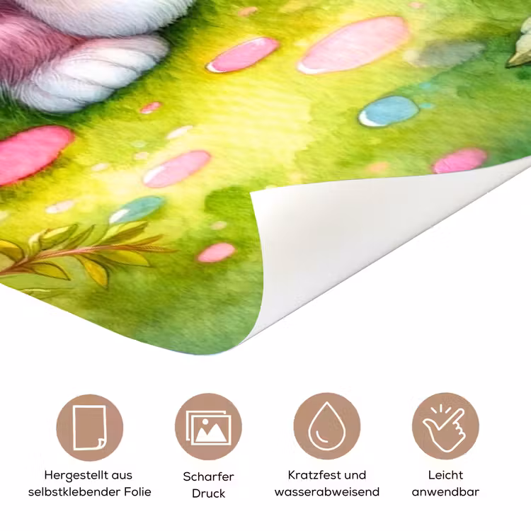 Buntes Kätzchen unter Regenbogen im Garten. deurposter klein -tcloseup_DE